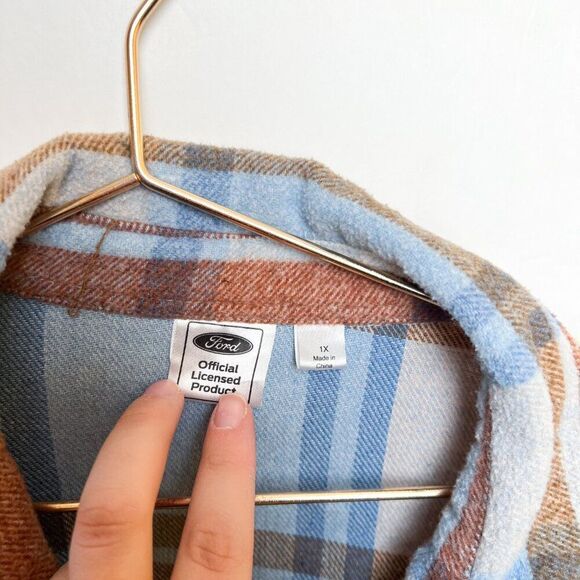 Ford Bronco Blue Brown Plaid Shacket Shirt Jacket 1X - Picture 7 of 8